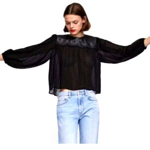 VictorianTrapeze Blouse swiss dot detail By Zara. Goth Whimsy Dark Romantic